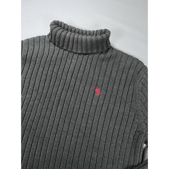 VTG Abercrombie & Fitch Muscle XL Ribbed Turtleneck Sweater Gray A&F Y2K Cotton - Picture 1 of 12